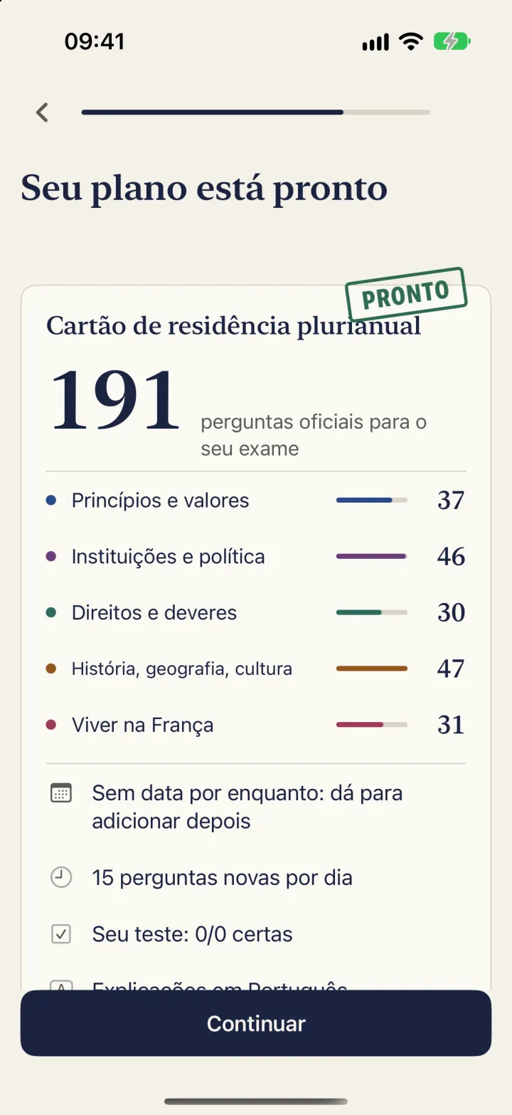 Tela “Seu plano está pronto”: 191 perguntas oficiais para o cartão de residência plurianual